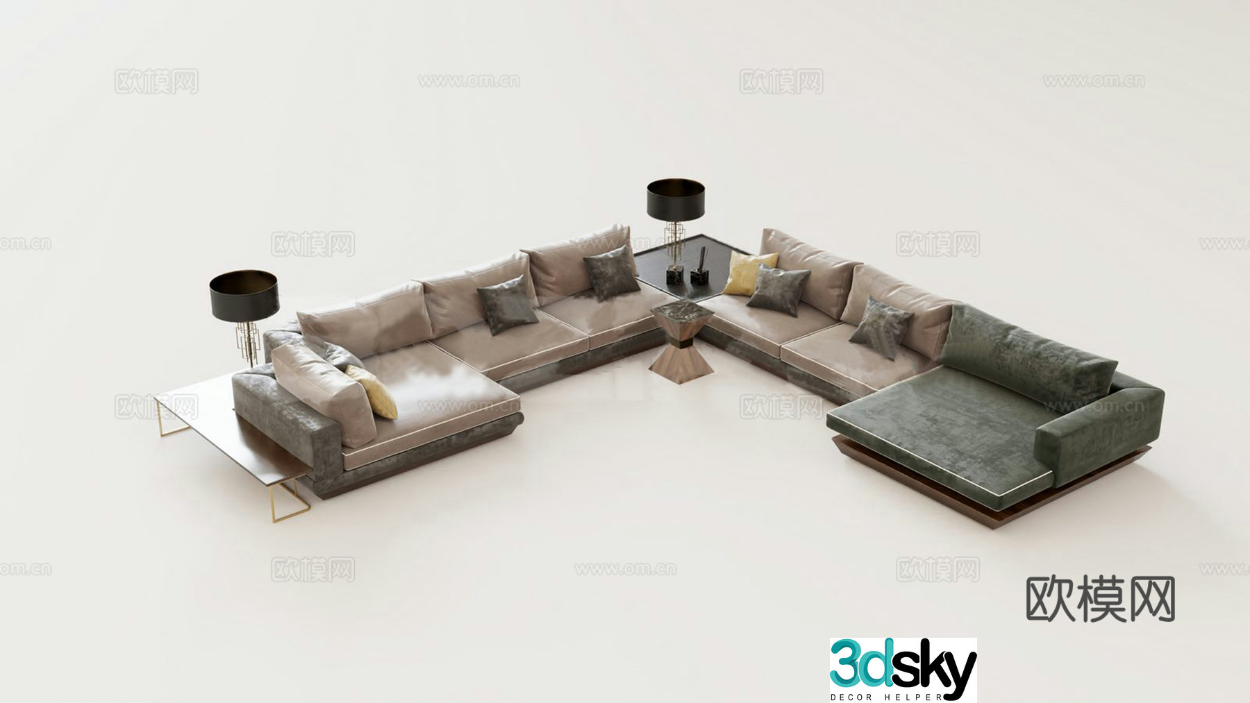 Italian light luxury multi-person sofa 3D model