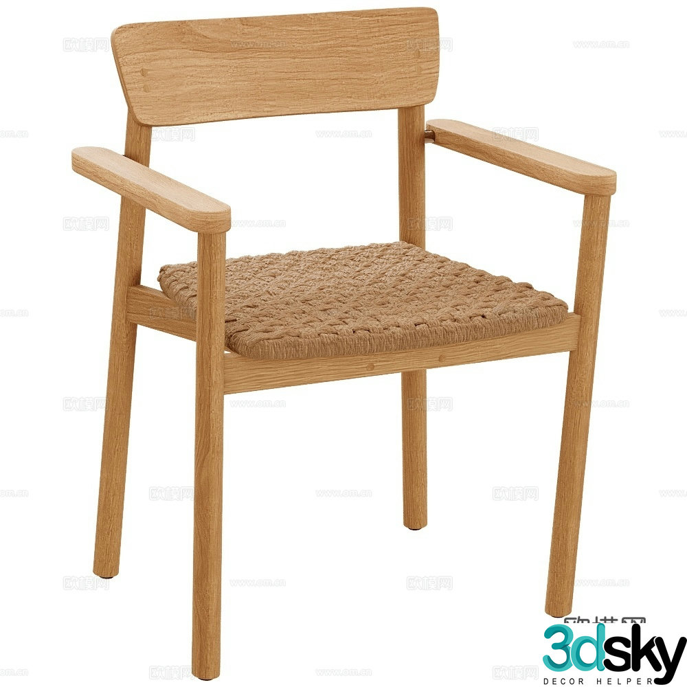 Traditional modern single chair Log dining chair Fabric dining chair Armchair 3d model