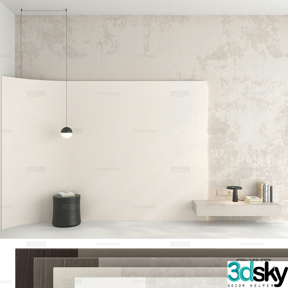 Modern Italian minimalist bedside background wall 3d model