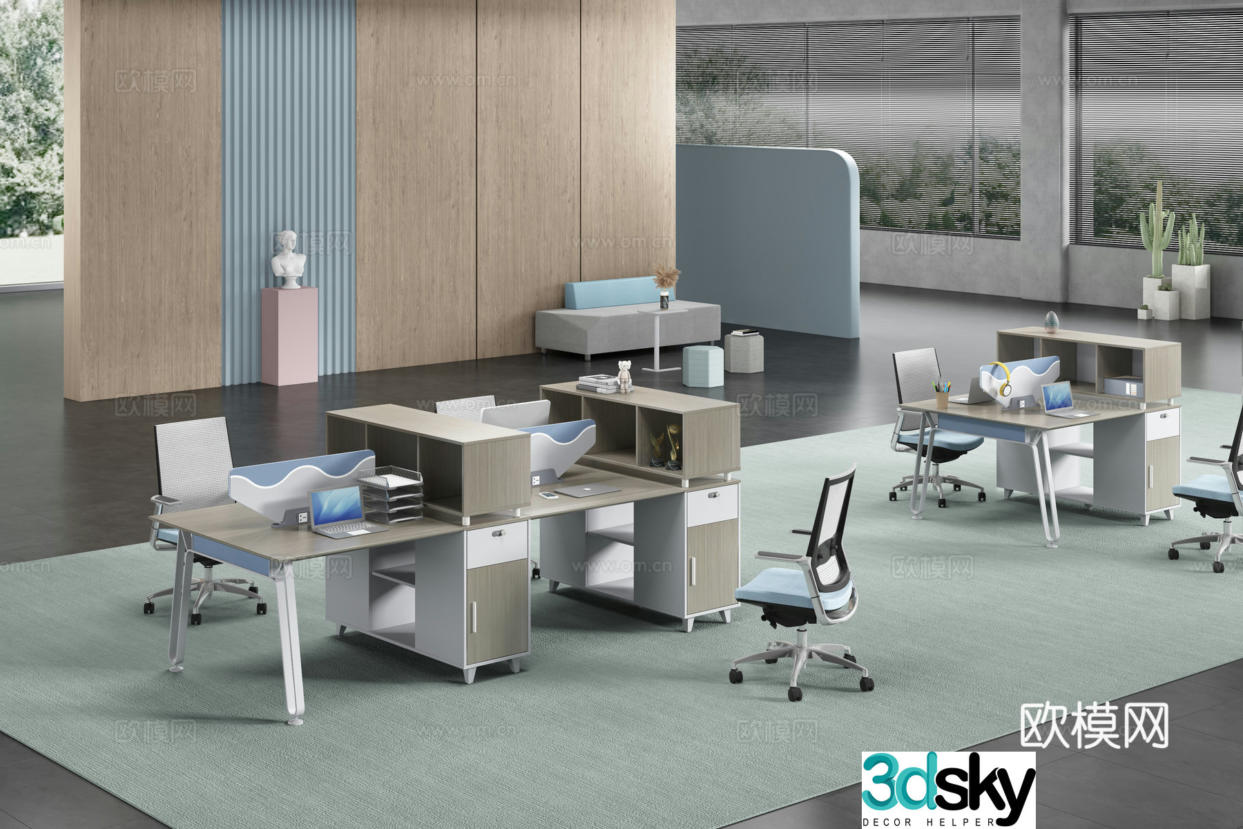 Working equipment office space office office area staff desk and chair 3d model