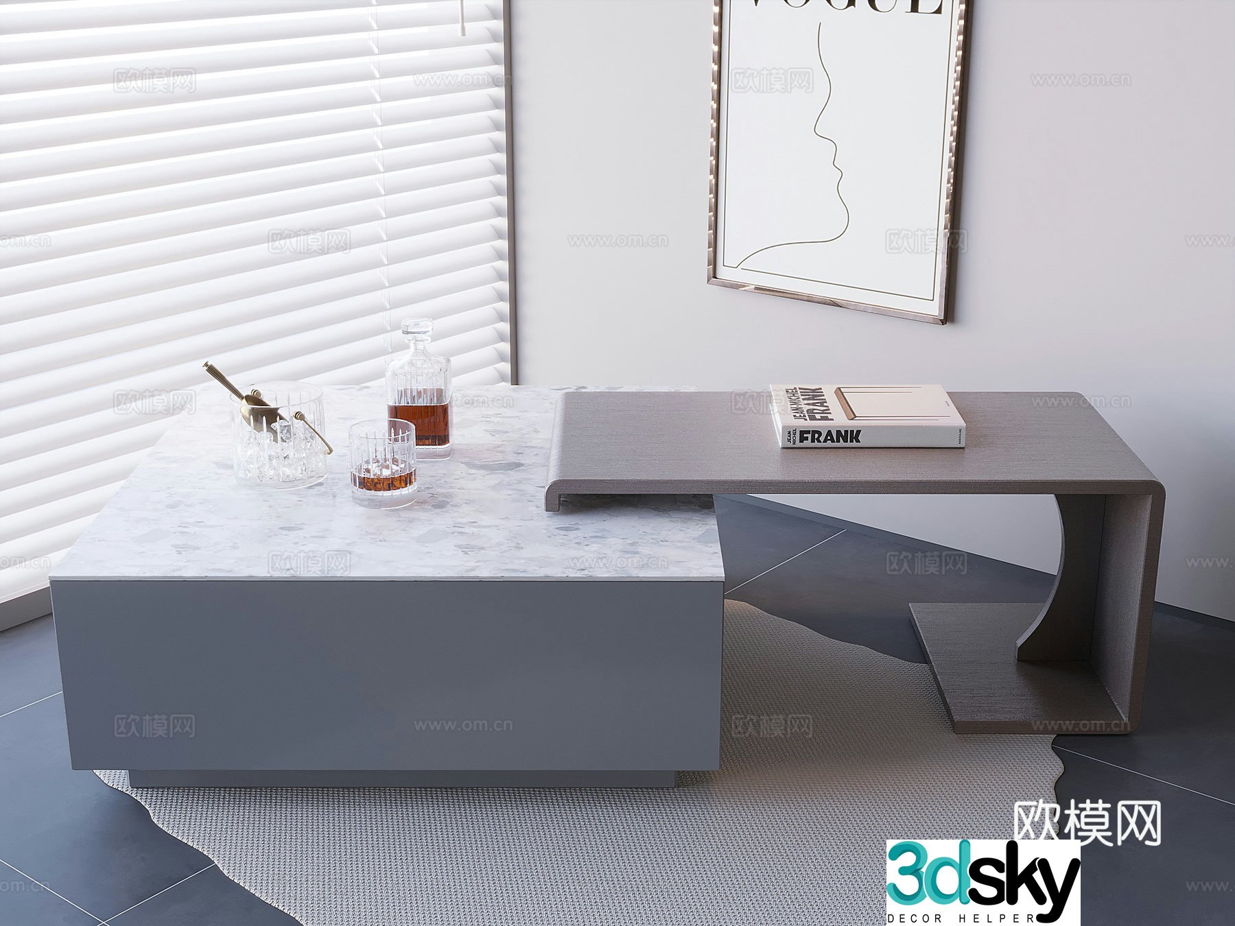 Nordic rock slab tea table combination light luxury telescopic tea table marble tea table 3D model