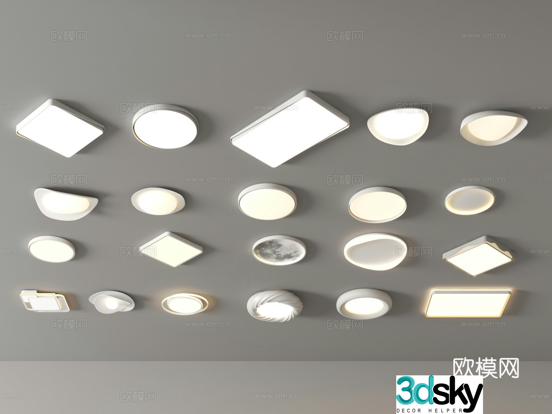Ceiling light Living room main light Creamy cloud square Restaurant lamp Bedroom Lighting combination 3D model