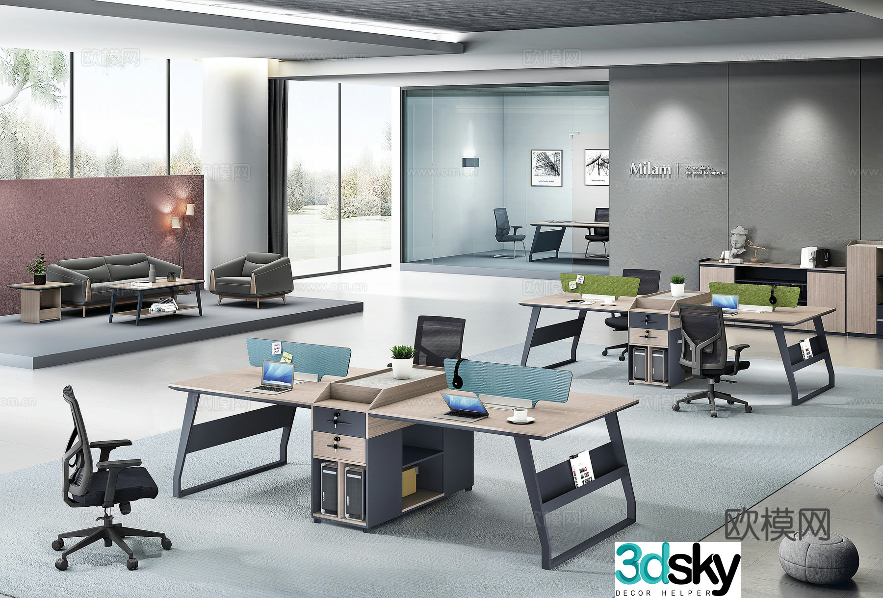 Working equipment office space office office area staff desk and chair 3d model