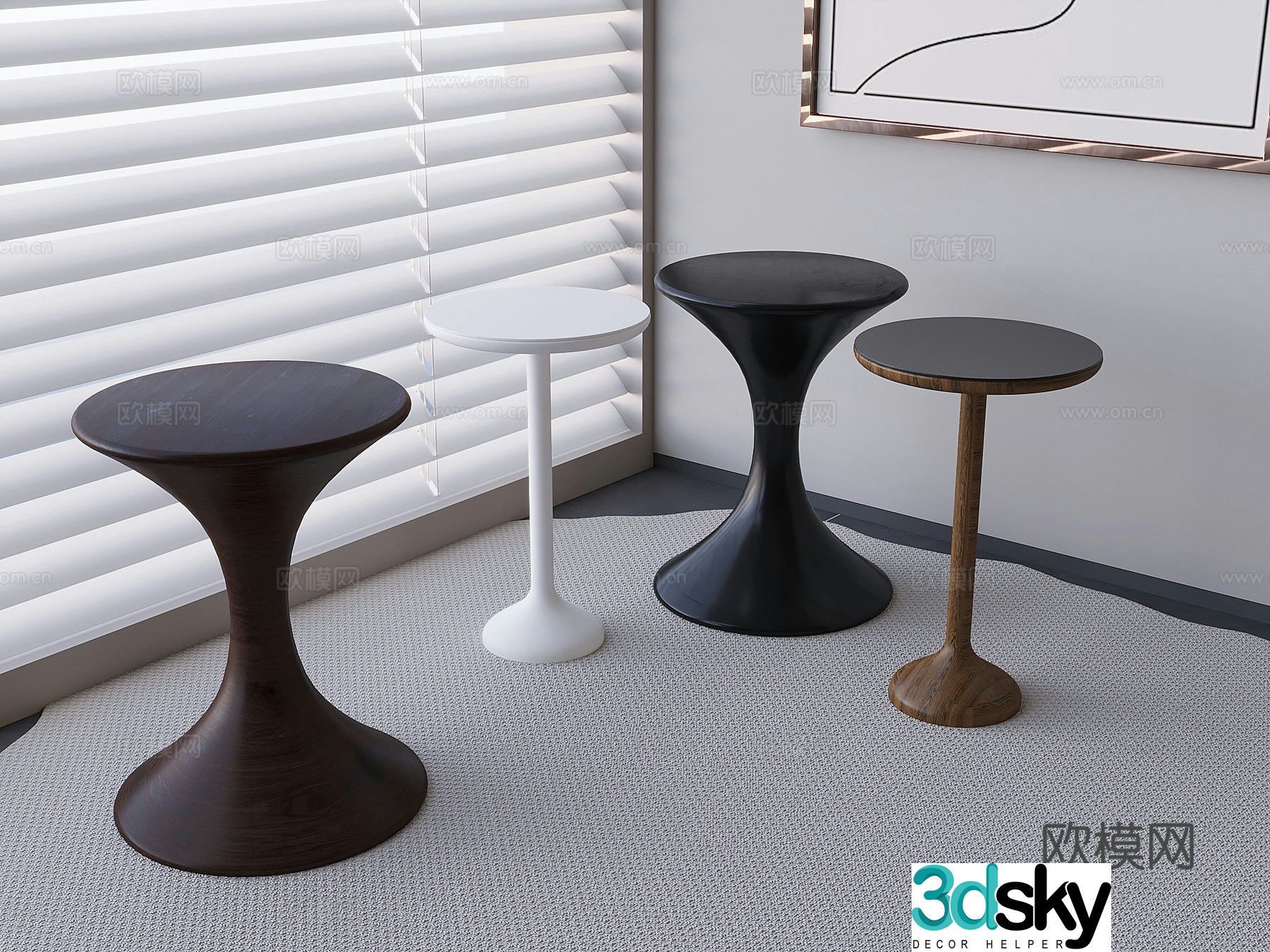 Nordic side table coffee table round table Italian light luxury solid wood corner table 3D model