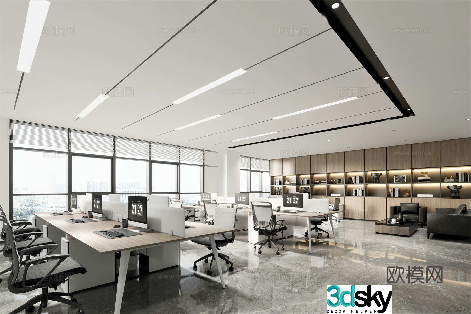 Modern open office area Office desk chair Office bookcase Small open office 3d model