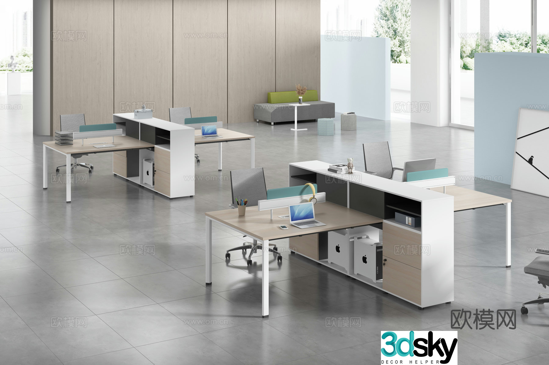 Working equipment office space office office area staff desk and chair 3d model
