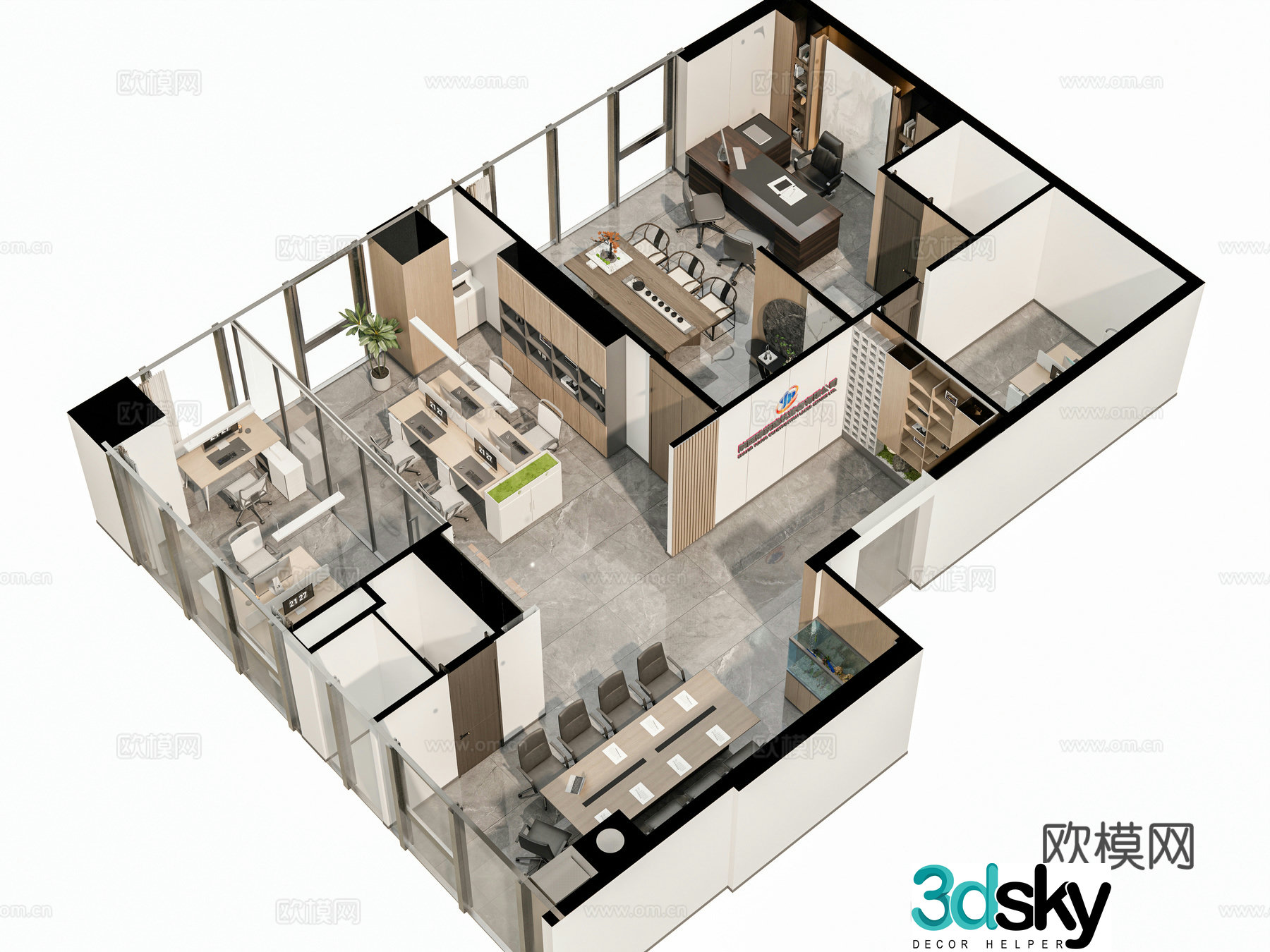 Modern office studio open office area manager office desk conference table 3d model