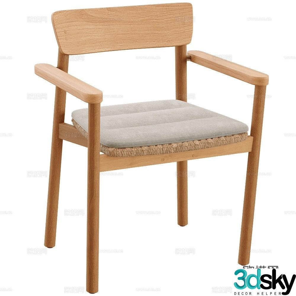 Traditional modern single chair Log dining chair Fabric dining chair Armchair 3d model