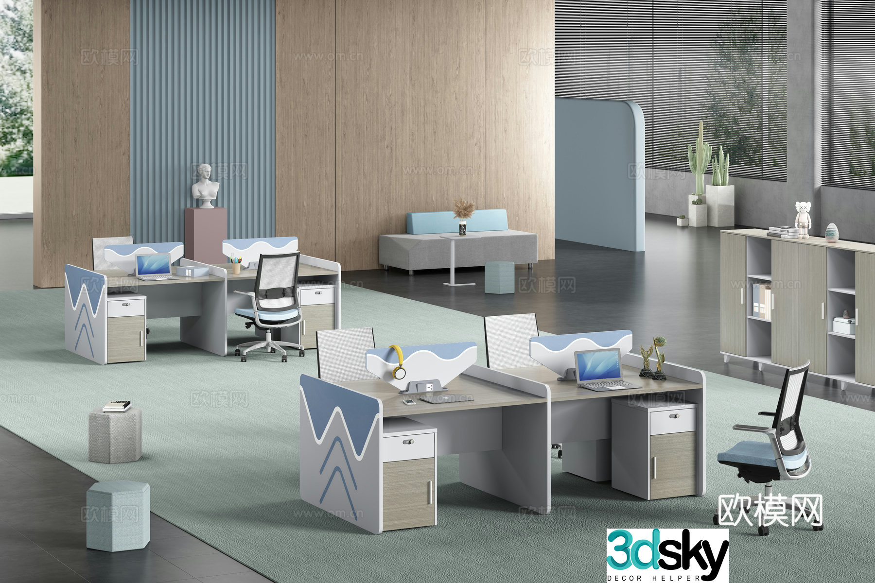 Working equipment office space office office area staff desk and chair 3d model