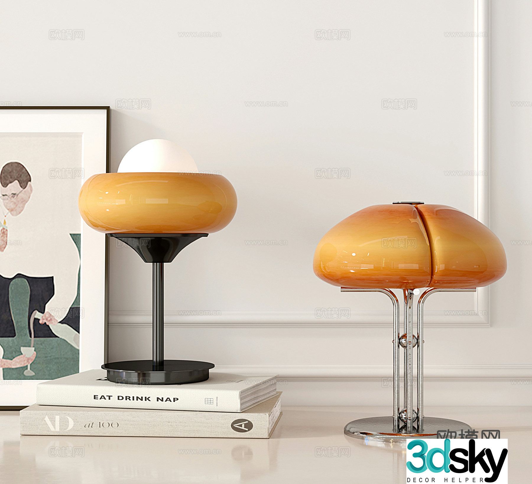 Modern dopamine table lamp egg tart lamp Memphis Bauhaus spherical lamp mushroom lamp 3d model