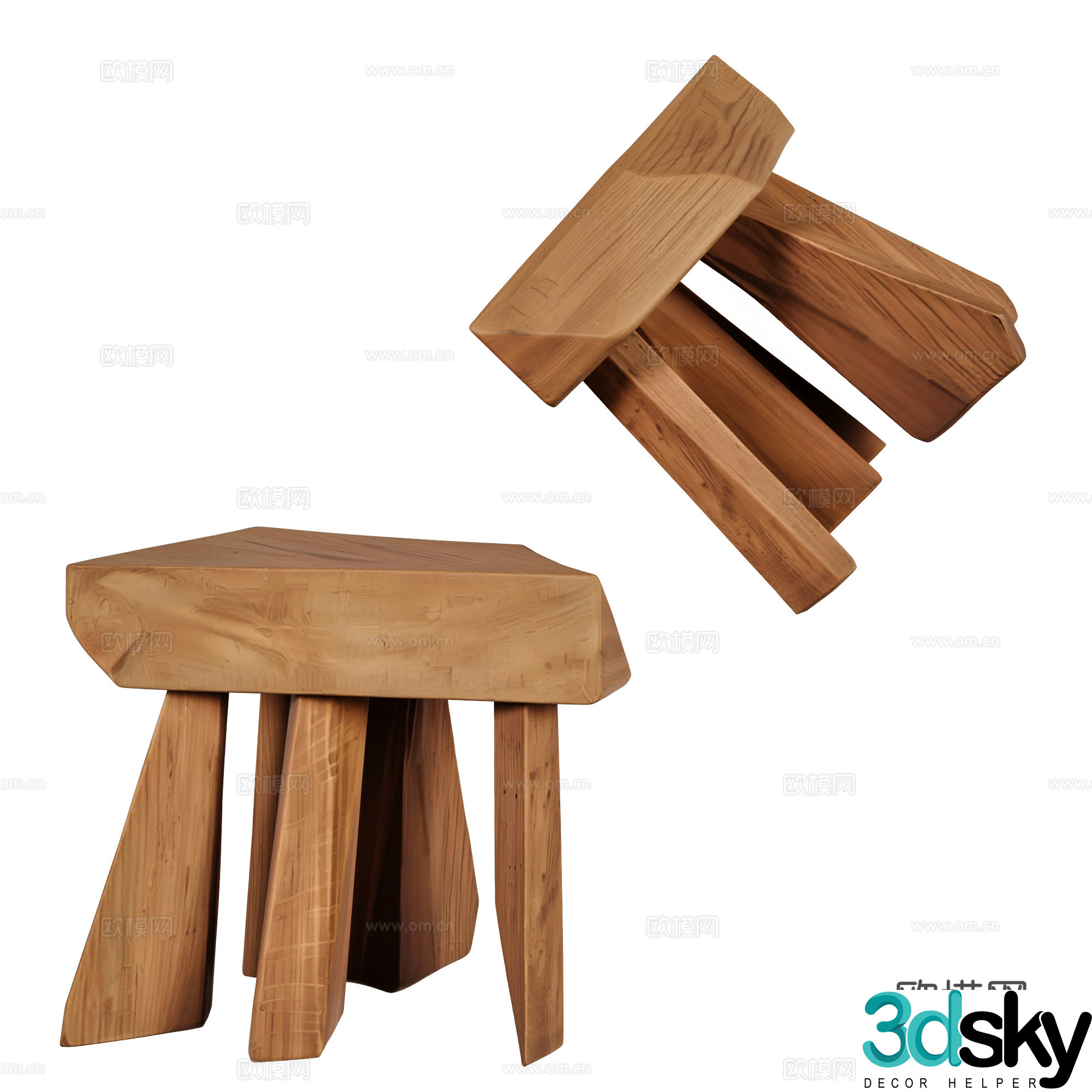 Modern log decorative ornament special shape stool 3D model