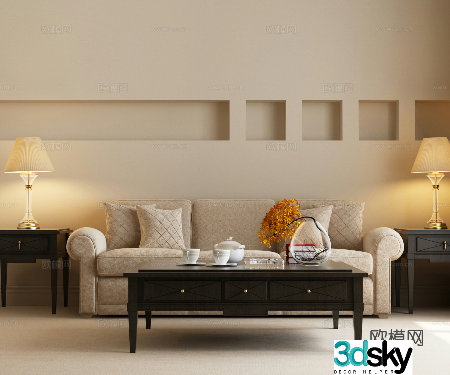 Modern American sofa American sofa combination Modern American three-person sofa 3D model