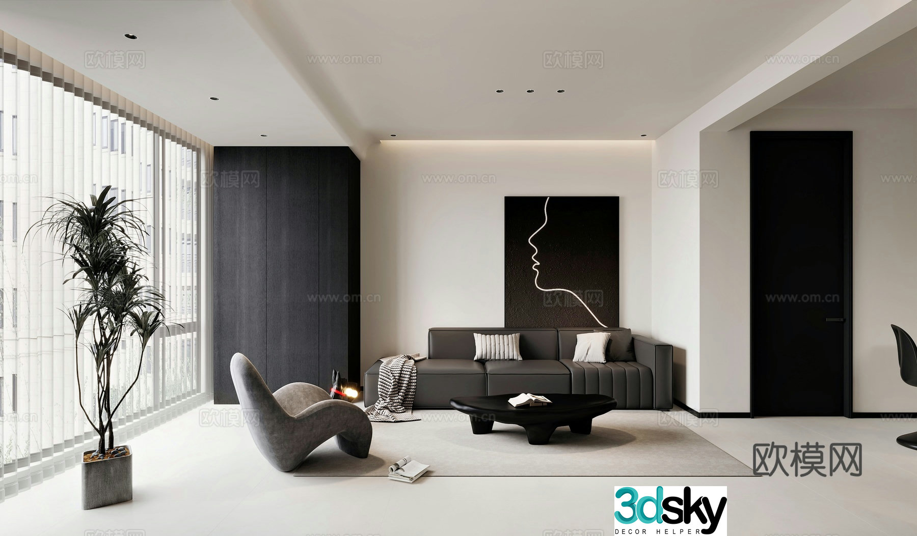 Modern living and dining room 3d model