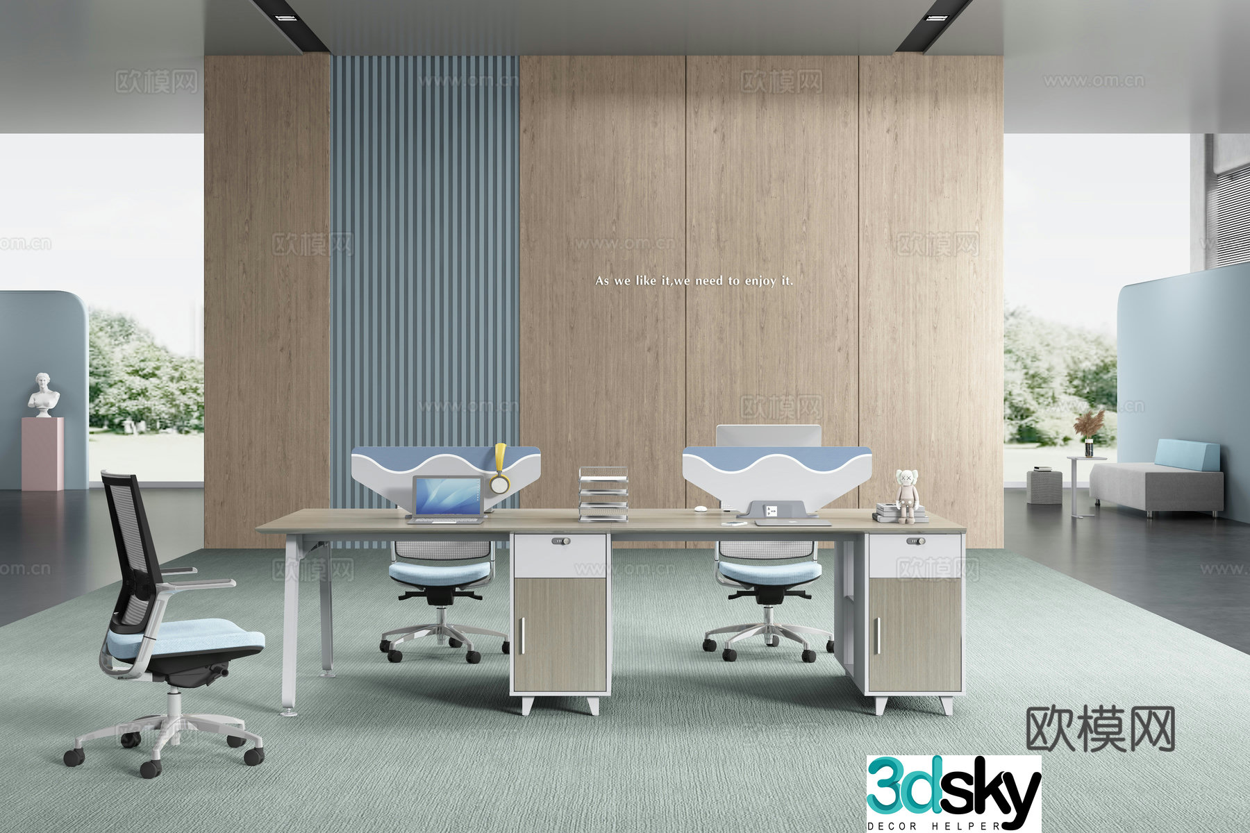 Working equipment office space office office area staff desk and chair 3d model