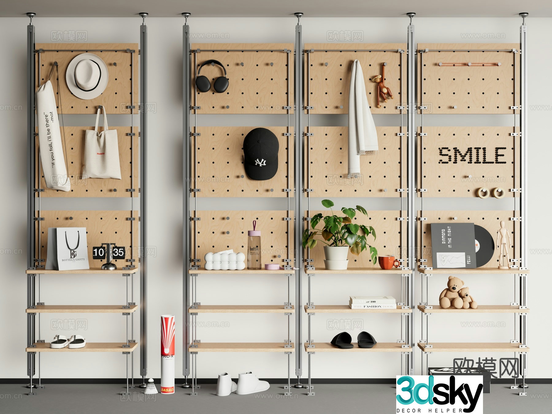 Modern storage rack Aluminum profile storage rack Shoe rack Hole plate Optical axis 3D model