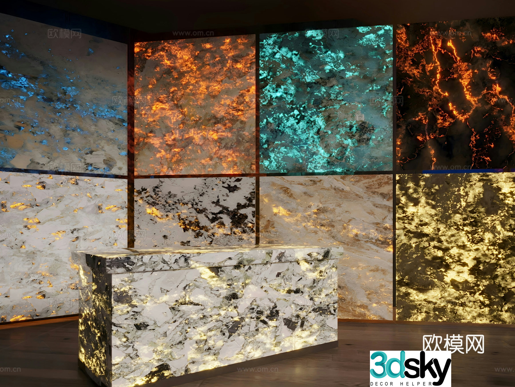 Modern light luxury bar translucent stone wine coffee background wall marble 3d model