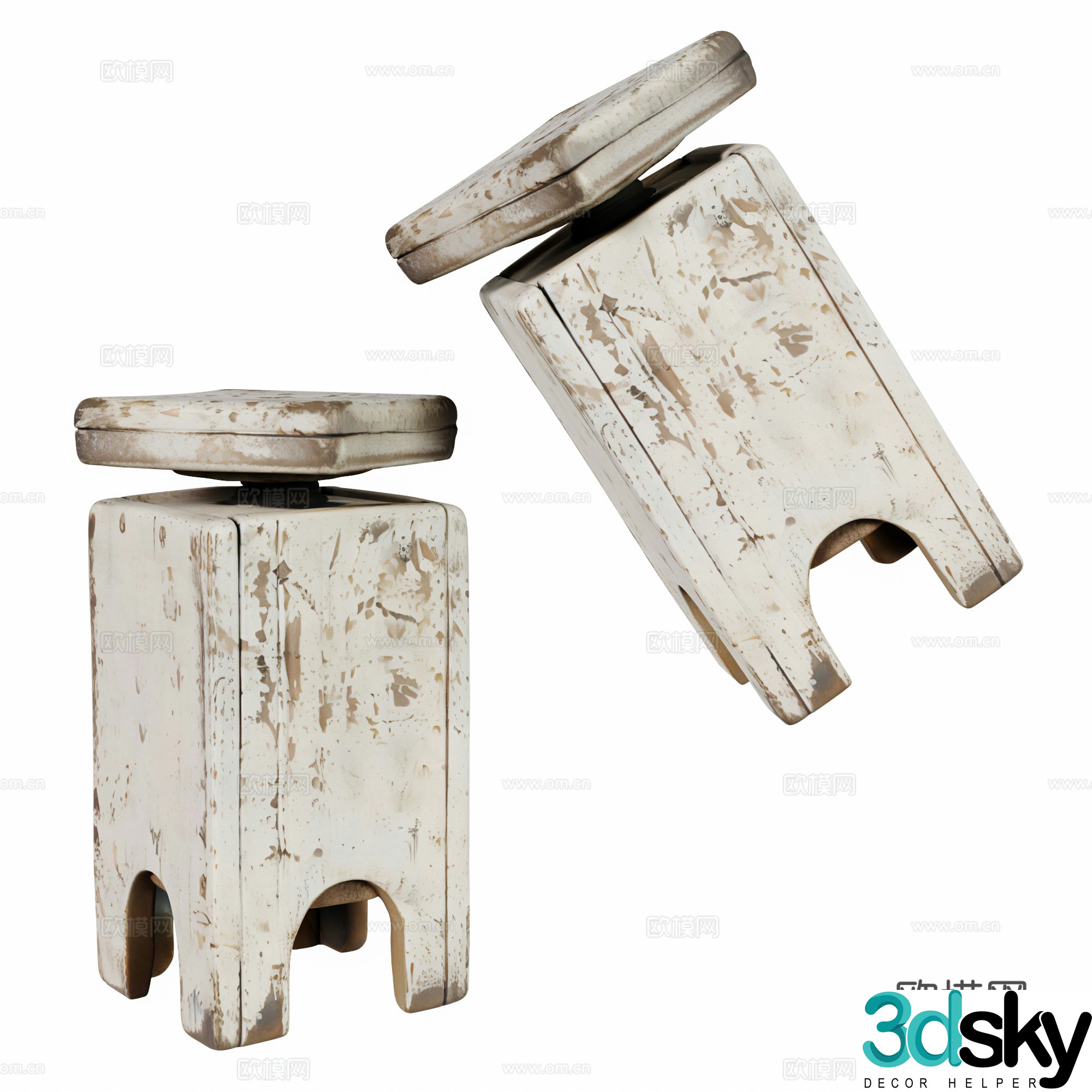 Retro old decorative ornament stool 3d model