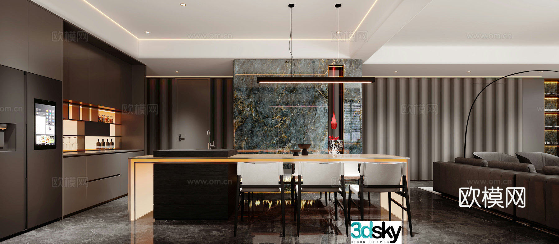 Modern light luxury living and dining room 3D model