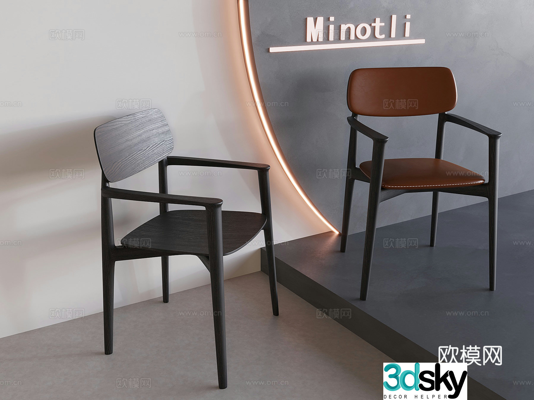 Medium style backrest armchair casual dining chair solid wood single chair 3D model