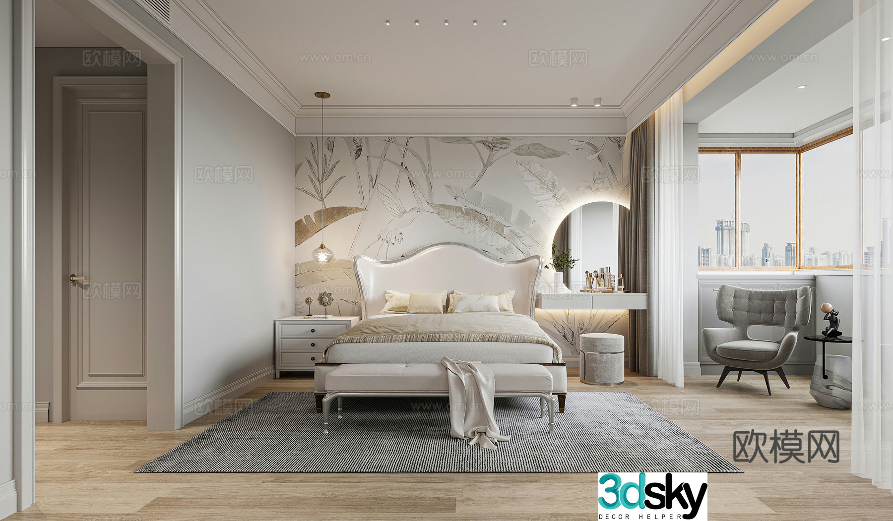 Simple European bedroom 3d model