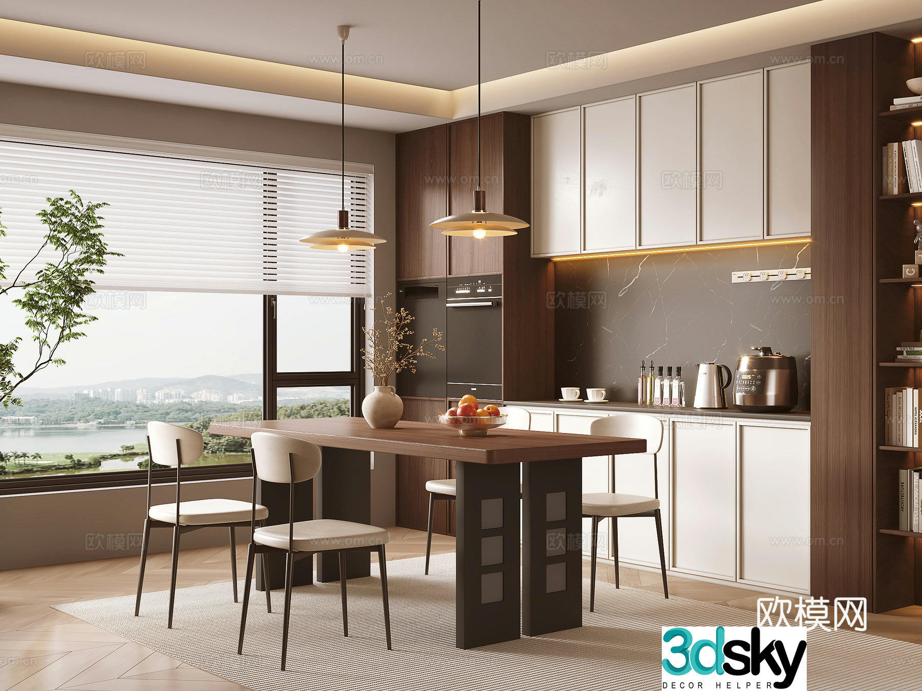 Medium style dining table and chair 3D model
