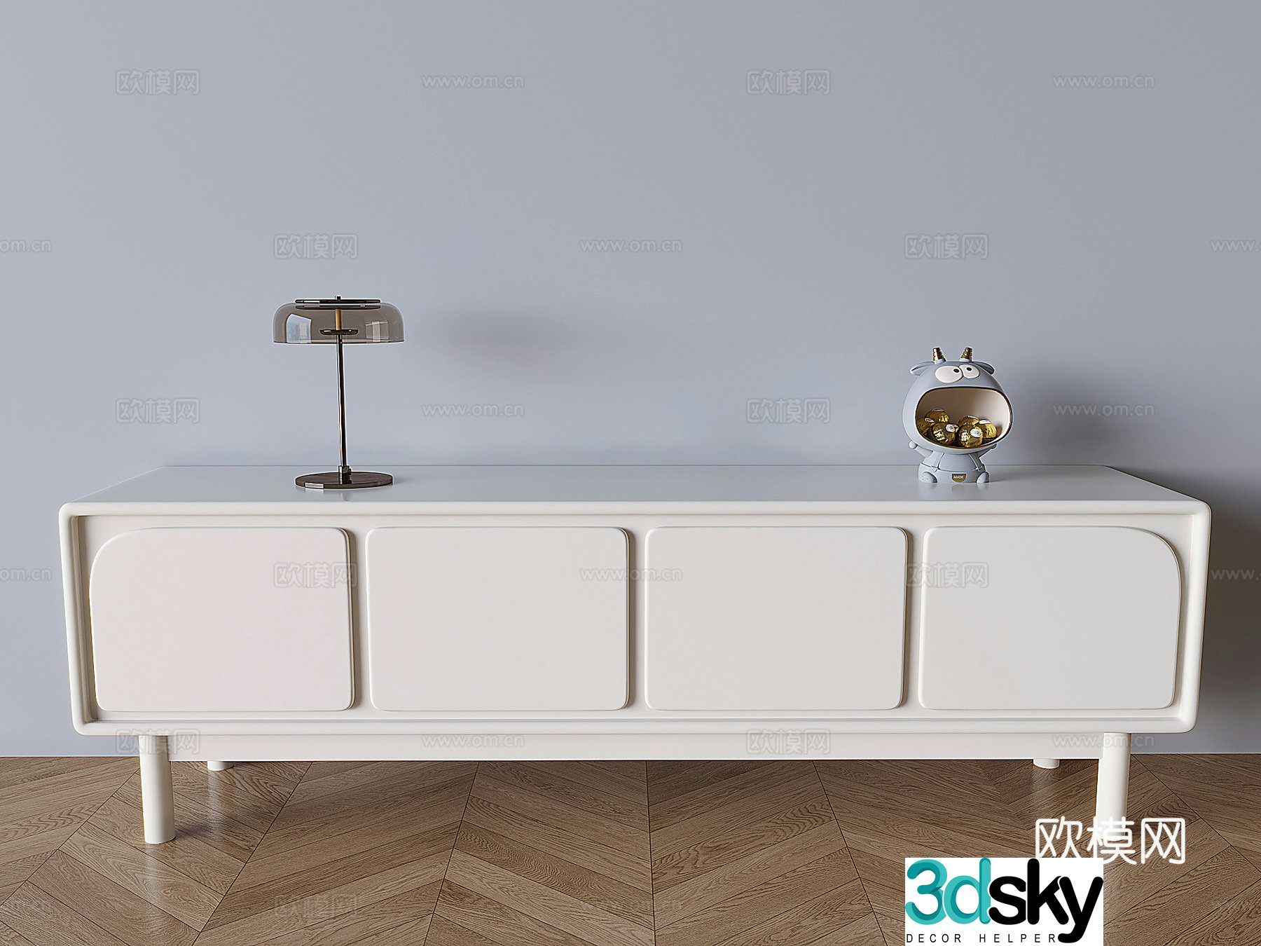 Nordic cream-style TV cabinet solid wood TV counter lamp key storage ornament 3D model