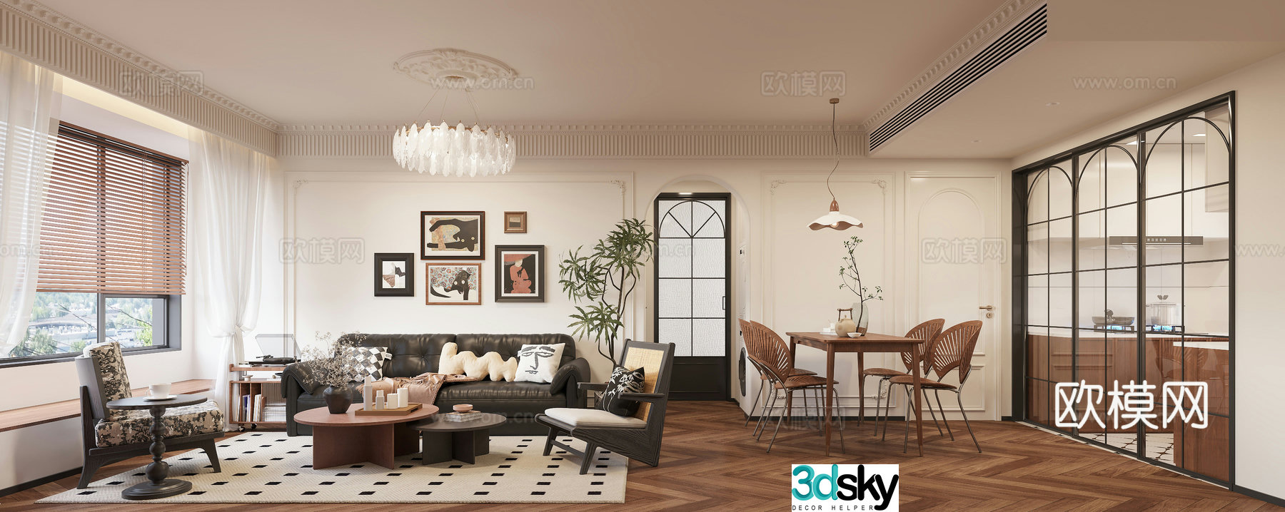 3D model of medieval style living room restaurant
