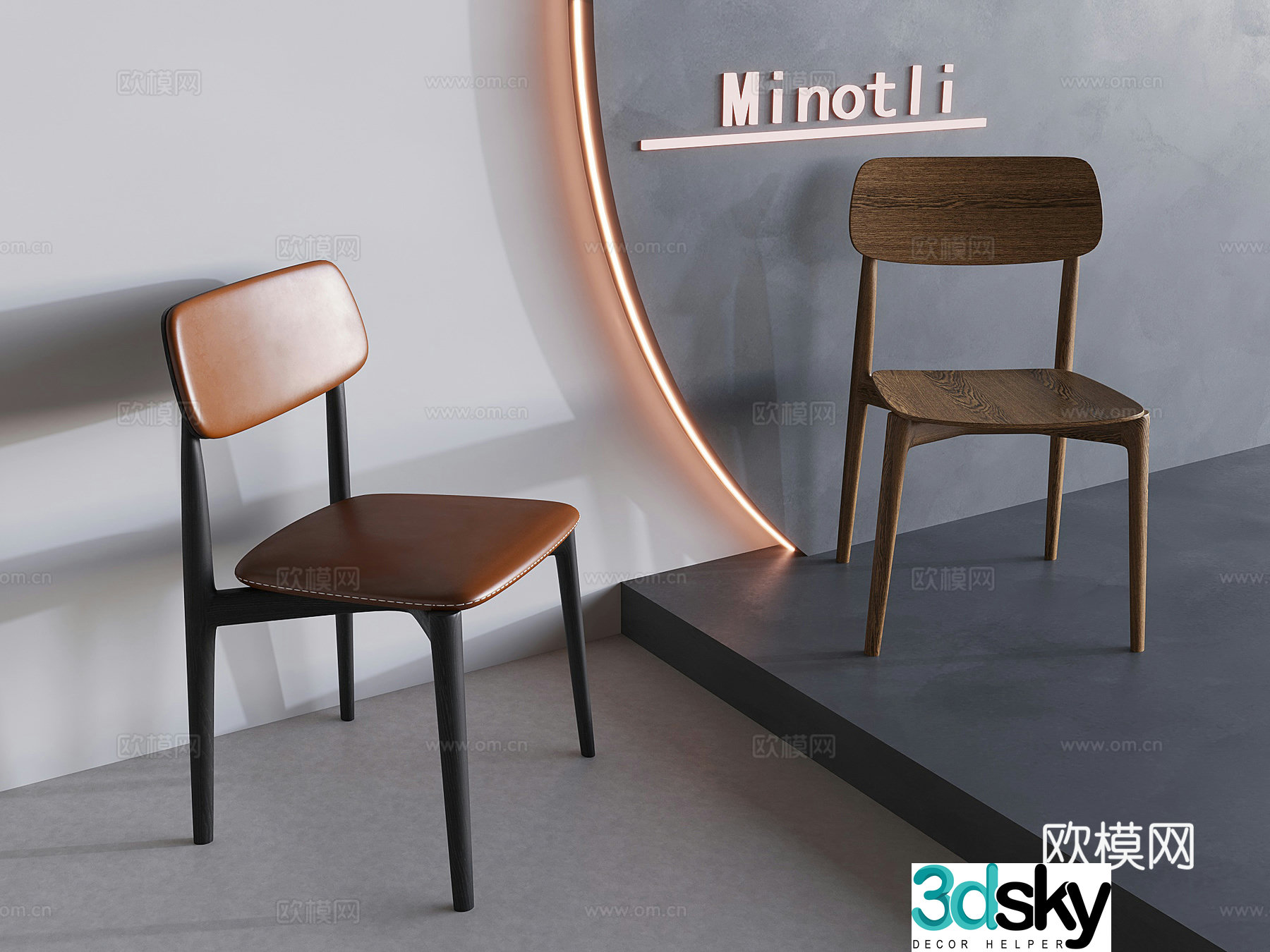 Medium style solid wood dining chair Italian single chair back chair 3D model