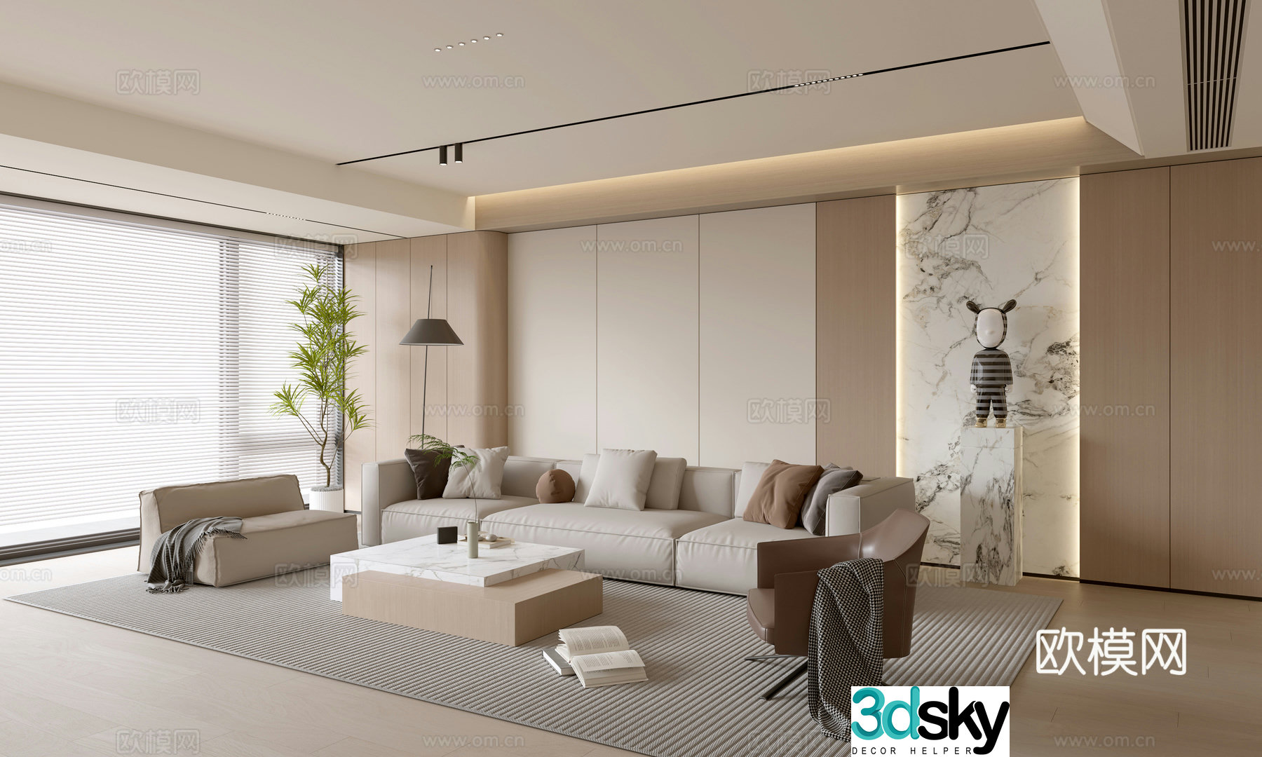 Modern creamy living room light luxury TV background wall combination coffee table sofa background wall 3d model
