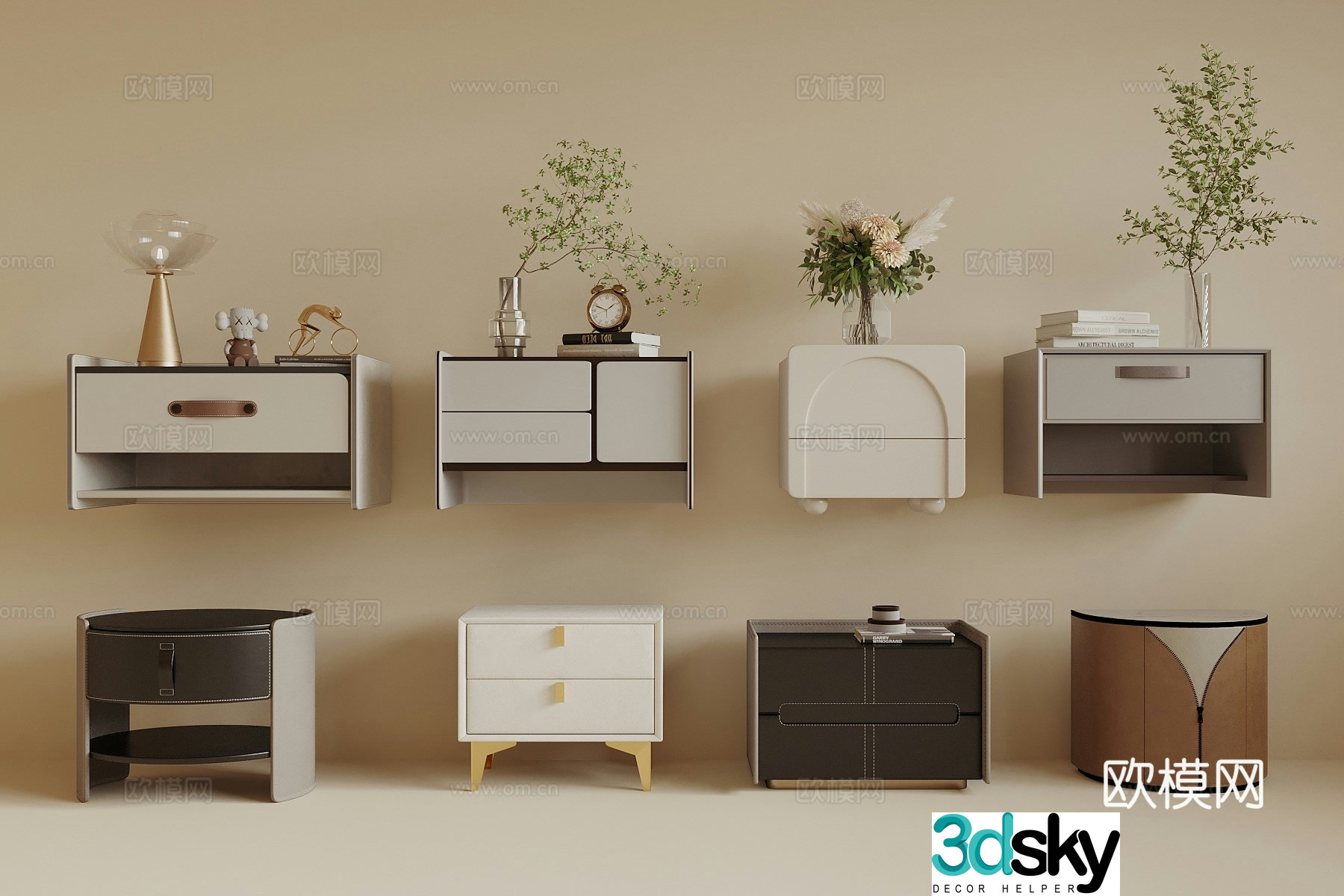Modern creamy nightstand ornament 3d model