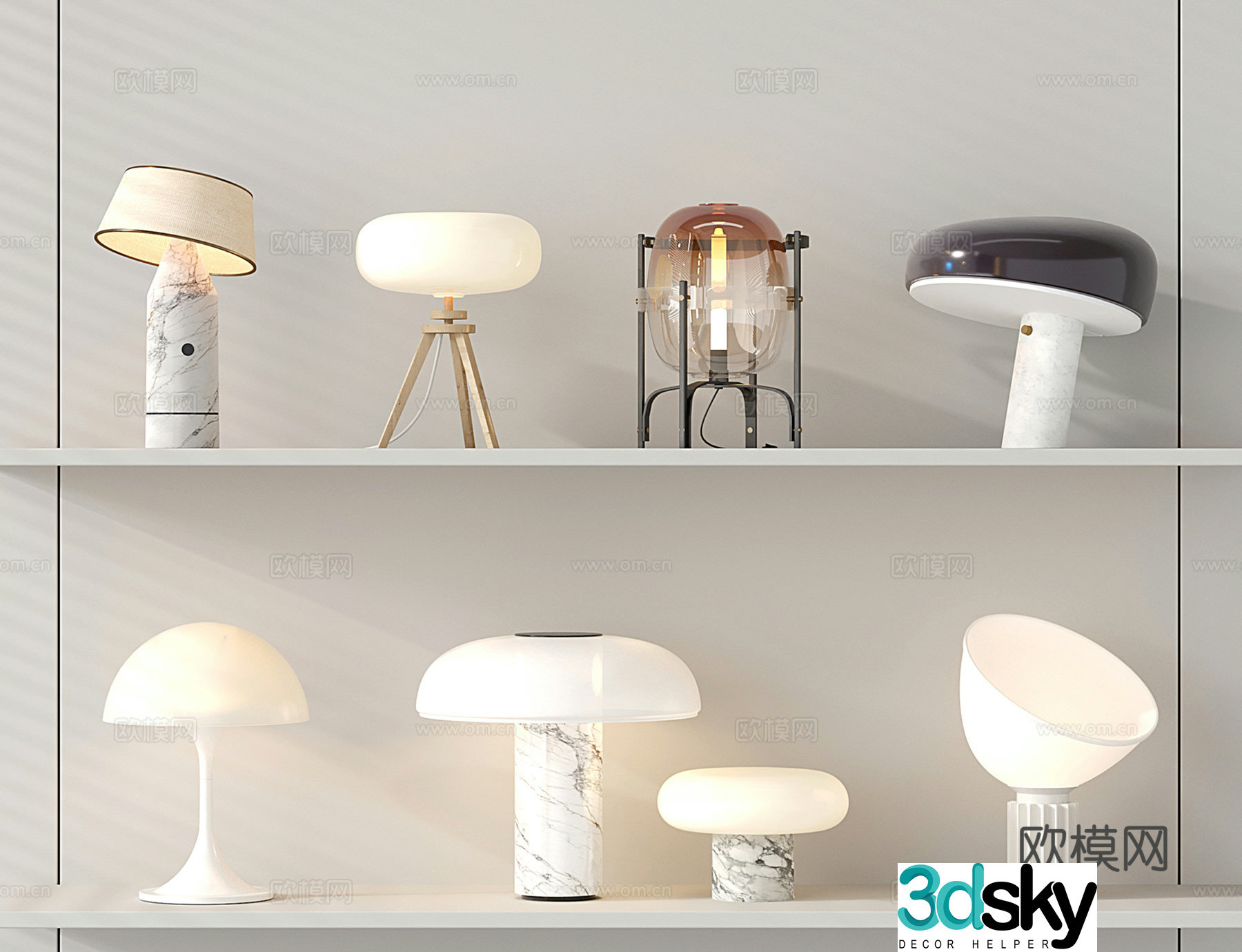 Modern cream wind table lamp combination marble mushroom table lamp glass table lamp 3d model