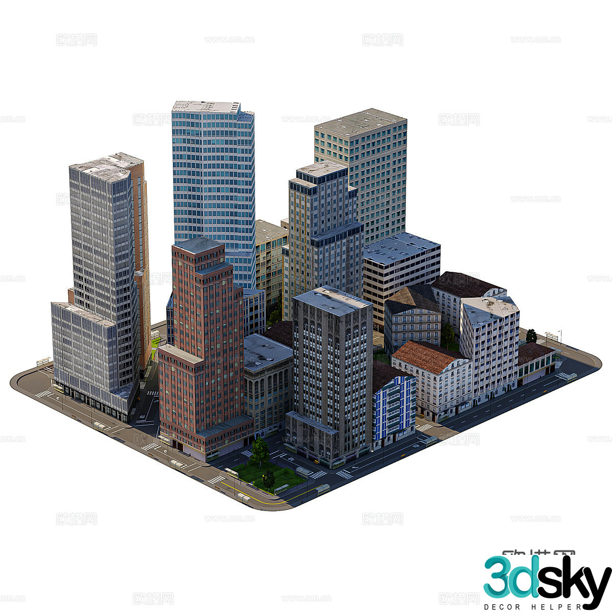 Low polygon model 3d model of city block