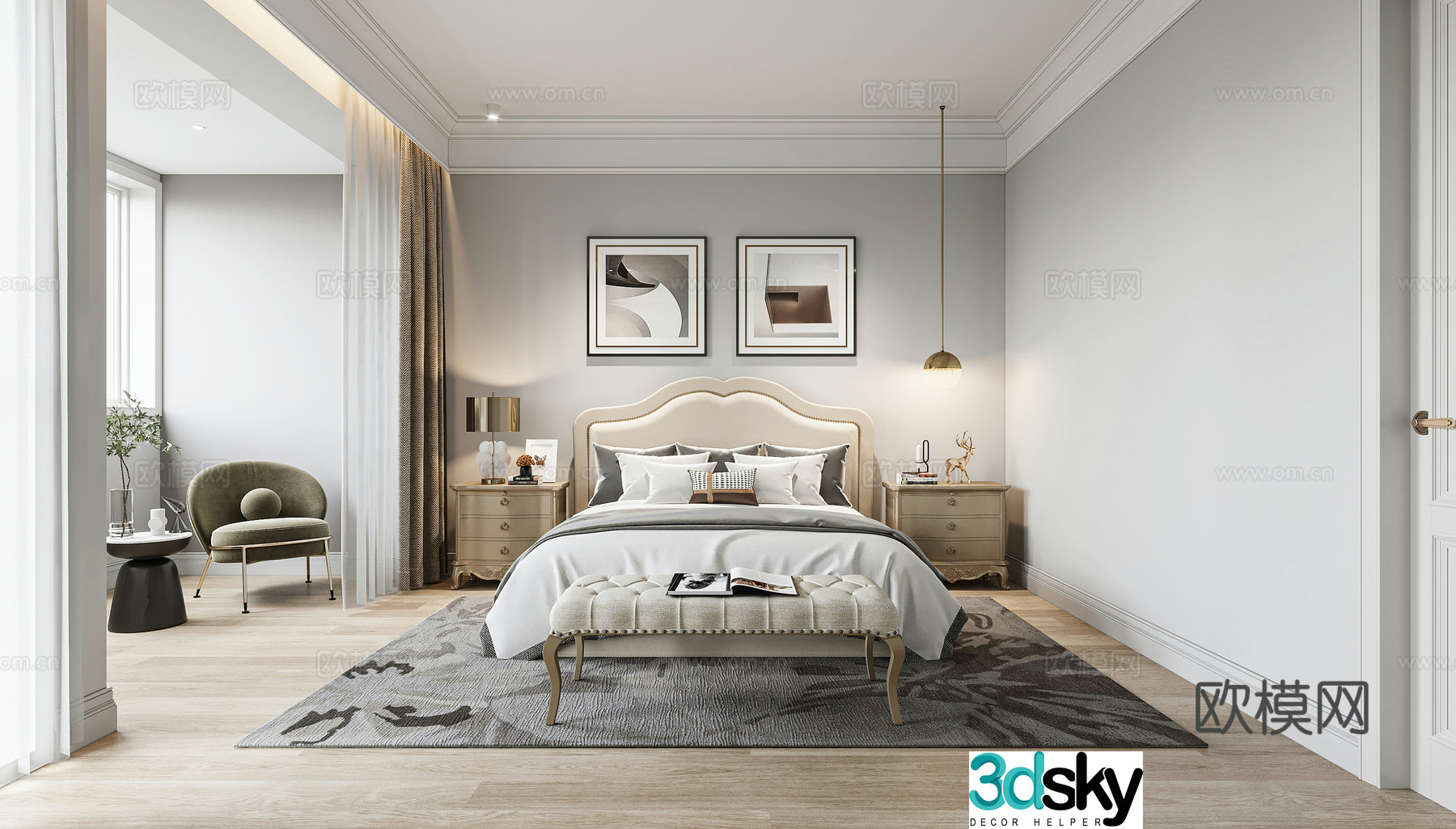 Simple European bedroom 3d model