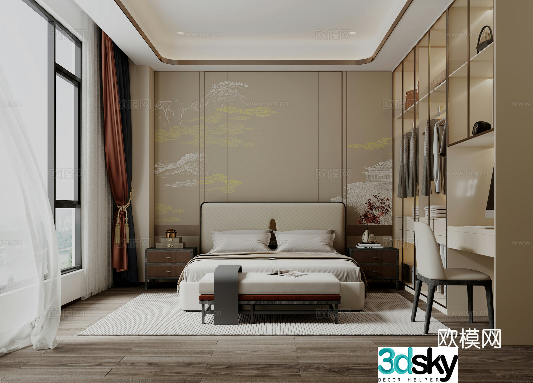 New Chinese bedroom 3D model