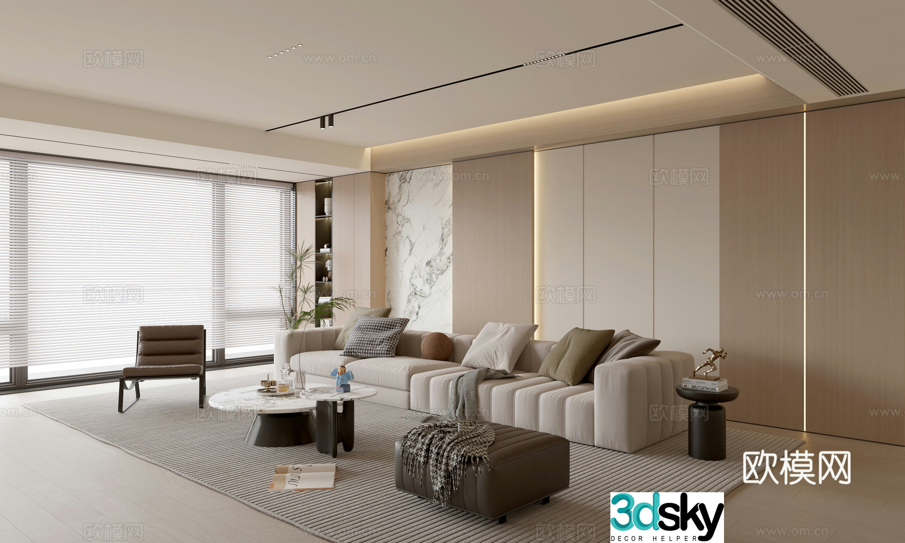 Modern creamy living room light luxury TV background wall combination coffee table sofa background wall 3d model
