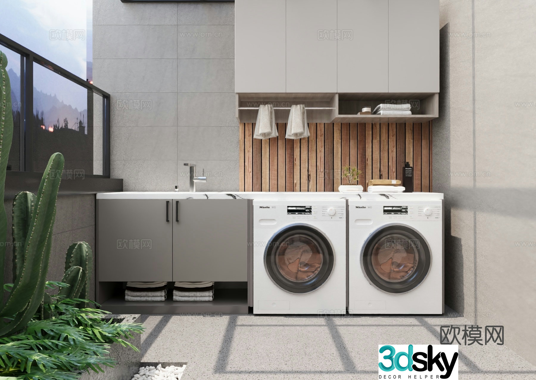Modern living balcony Housekeeping cabinet Washing machine 3d model
