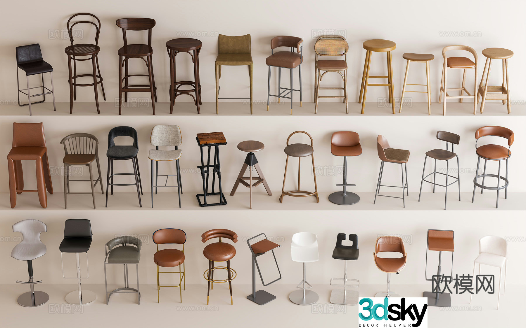 Modern simple bar chair Bar chair Bar stool wooden bar chair Bar chair Leisure chair Bar chair 3d model
