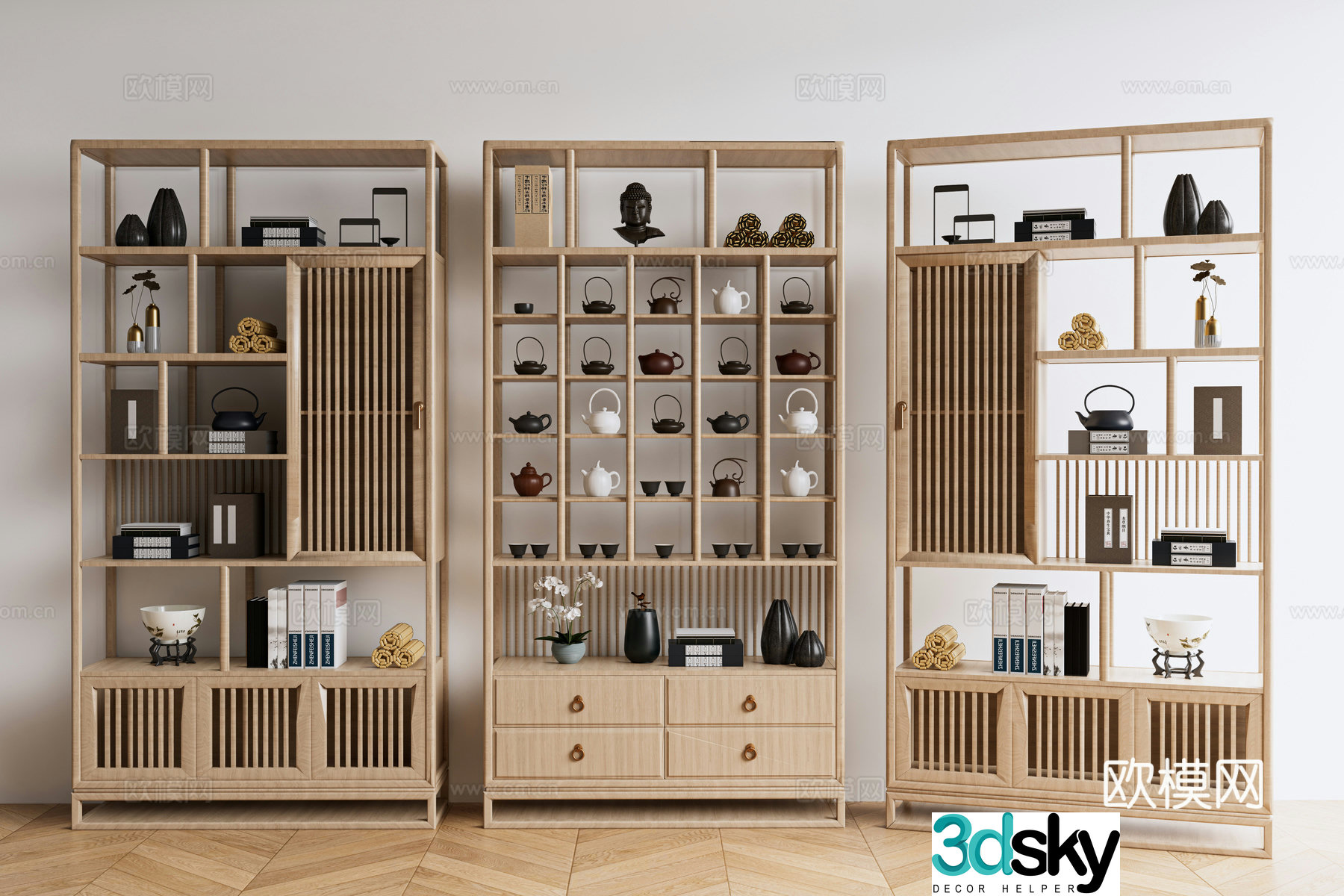 New Chinese style ancient shelf tea cabinet display cabinet decorative cabinet 3D model
