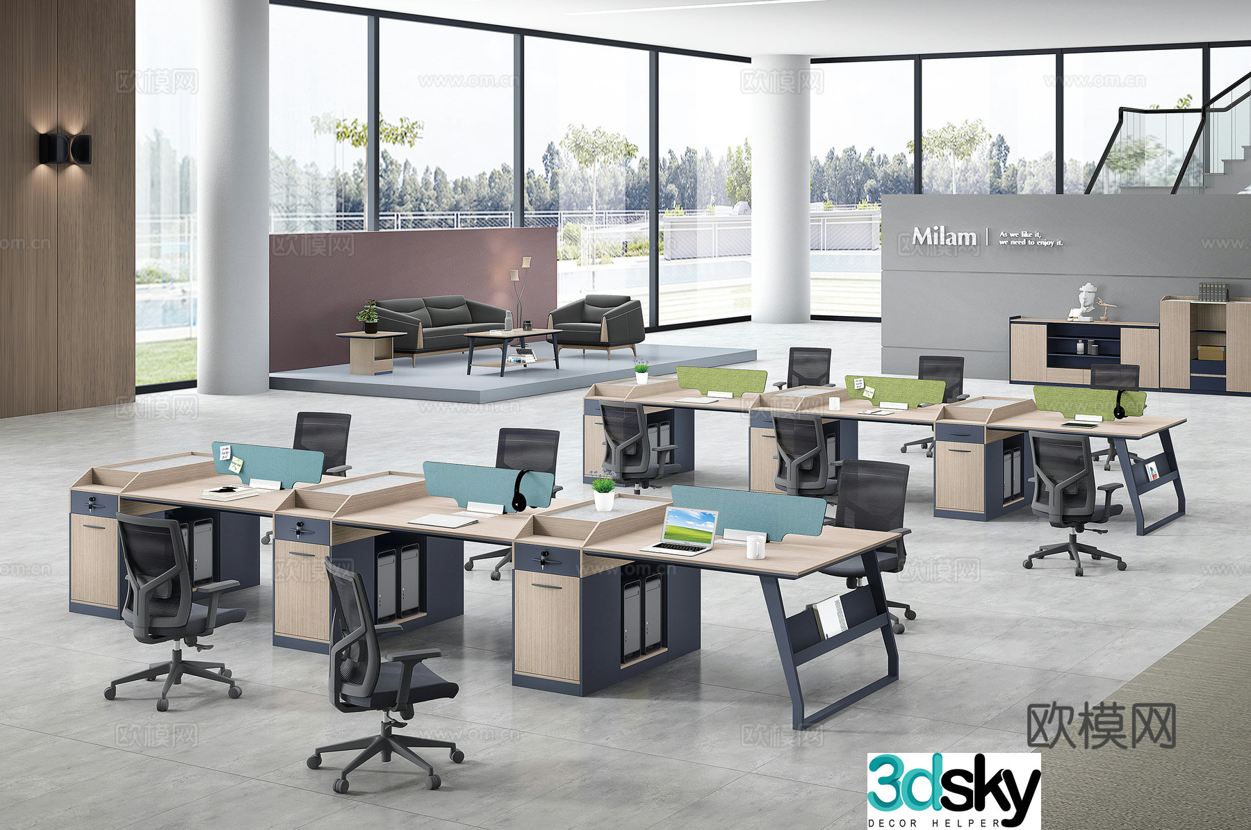 Working equipment office space office office area staff desk and chair 3d model