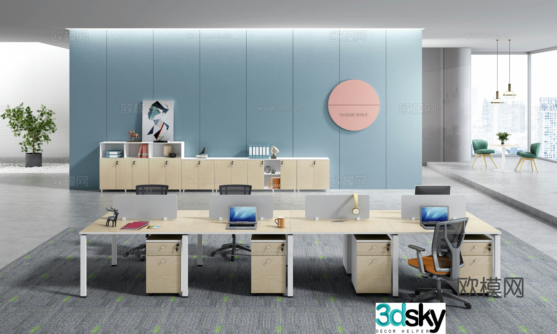 Working equipment office space office office area staff desk and chair 3d model