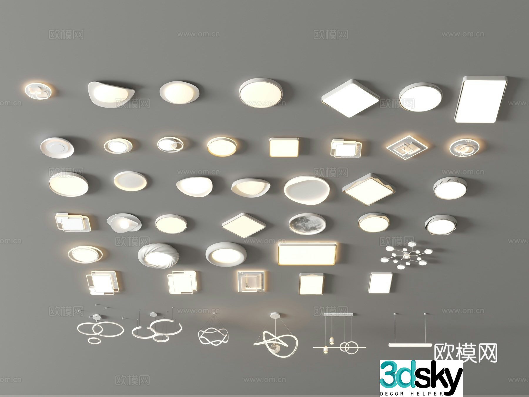 Ceiling light Living room main light Creamy cloud square Restaurant lamp Bedroom Lighting combination 3D model
