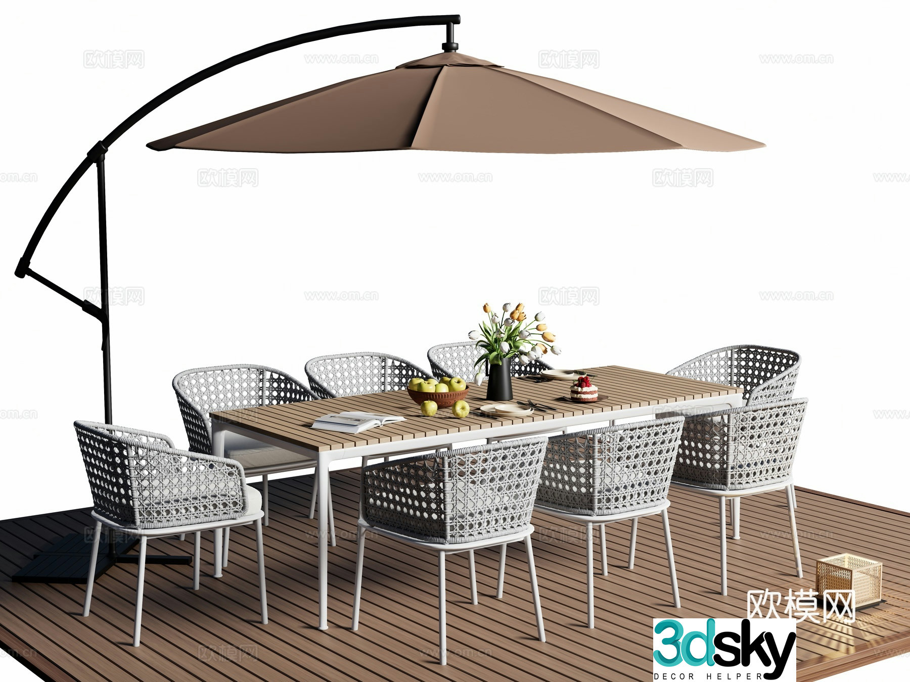 Modern outdoor table and chairs outdoor dining table and chairs outdoor leisure table and chairs rattan chairs parasol 3d model