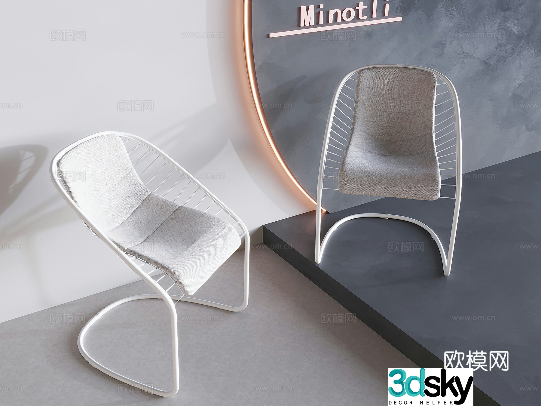 Nordic cream sofa chair wrought iron single backrest chair 3d model