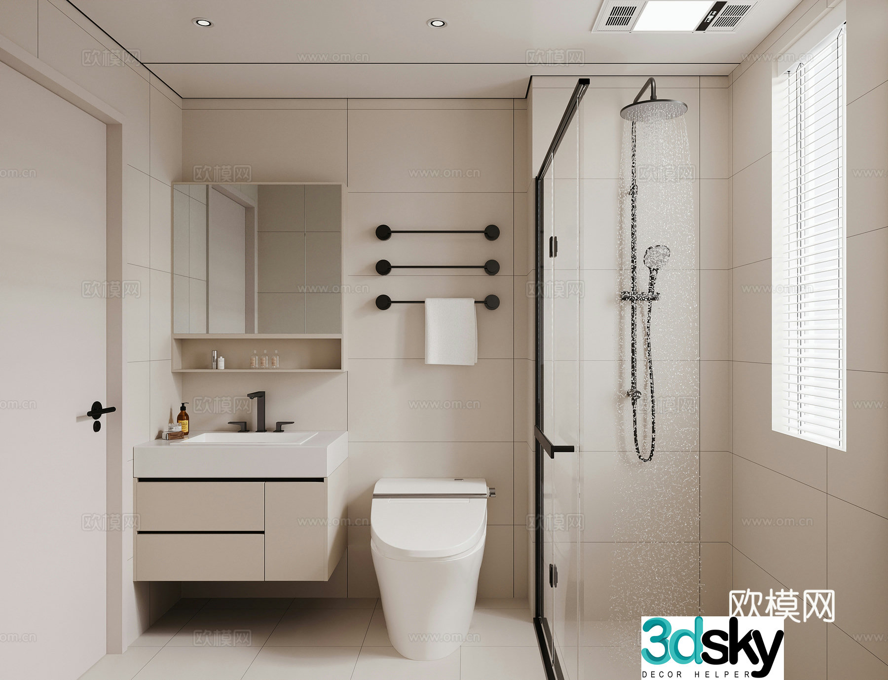 Creamy style bathroom 3d model