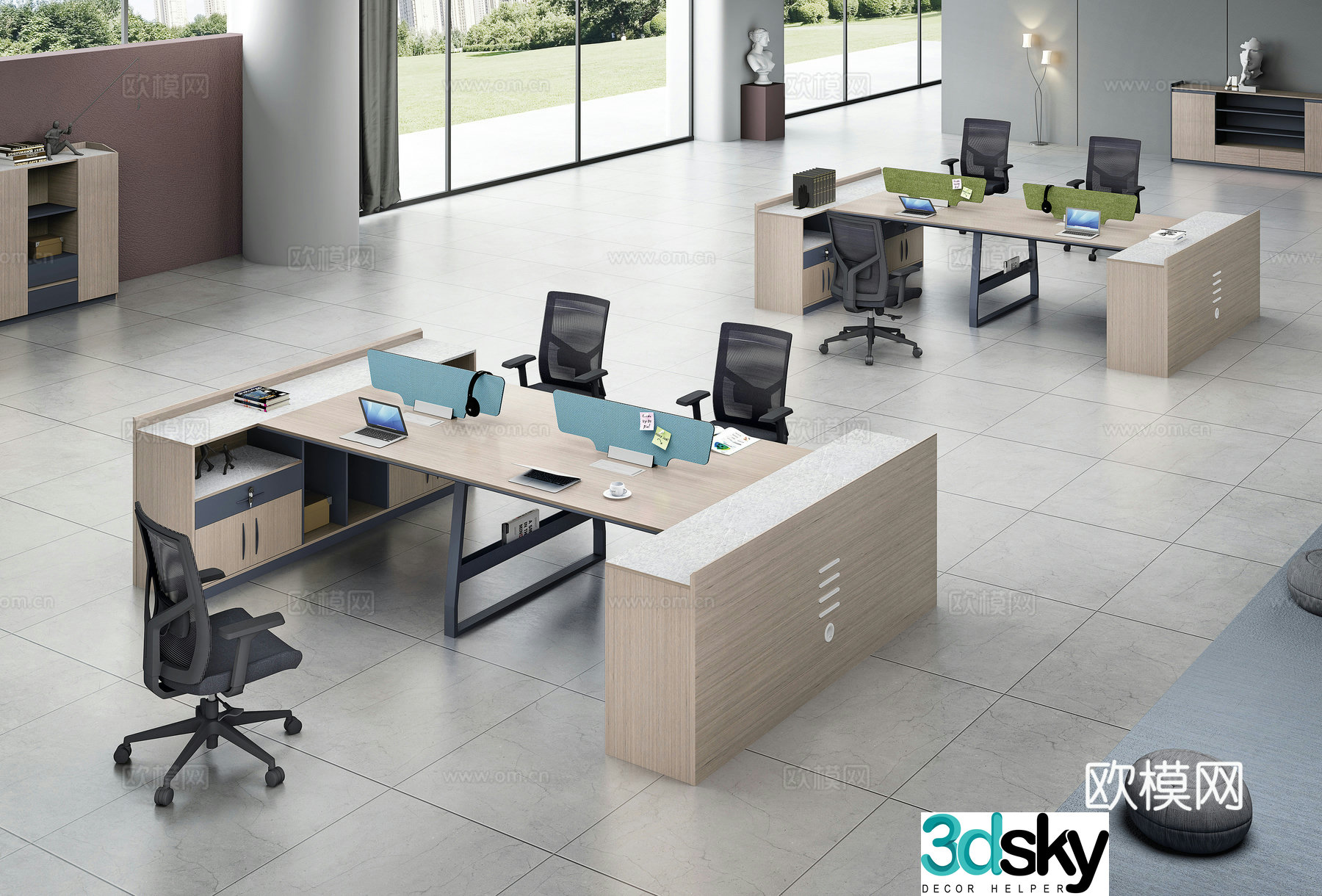 Working equipment office space office office area staff desk and chair 3d model