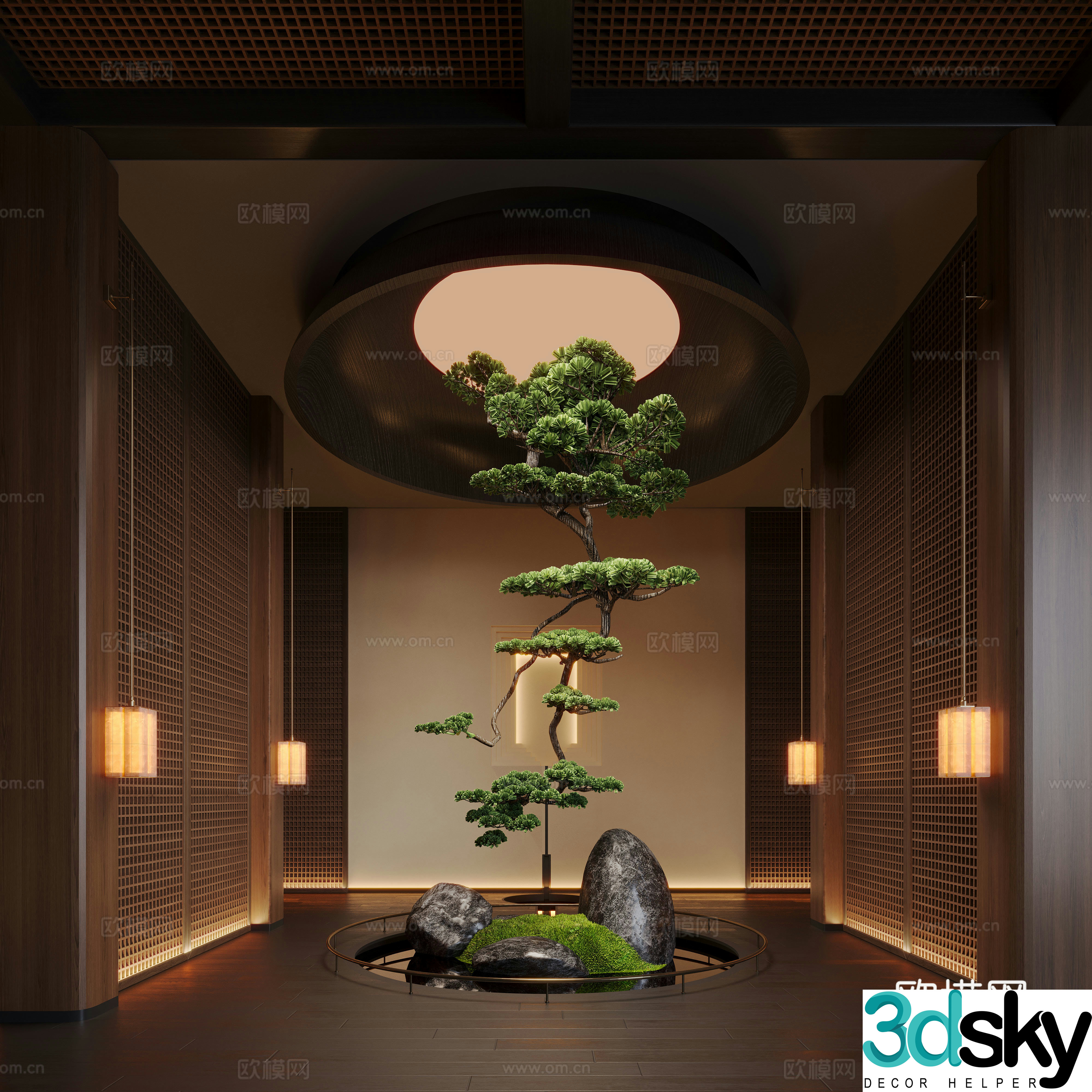 New Chinese aisle aisle landscape installation hanging tree 3D model