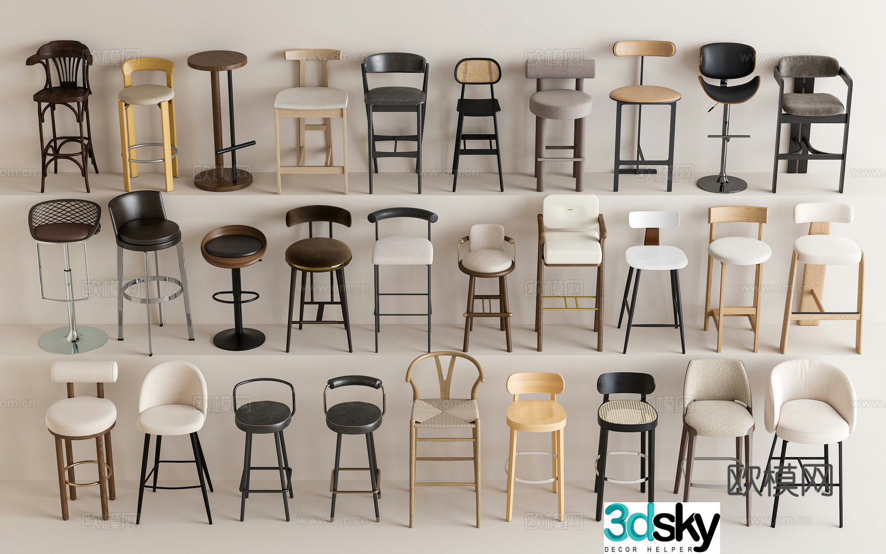 Modern simple bar chair Bar chair Bar stool wooden bar chair Bar chair Leisure chair Bar chair 3d model