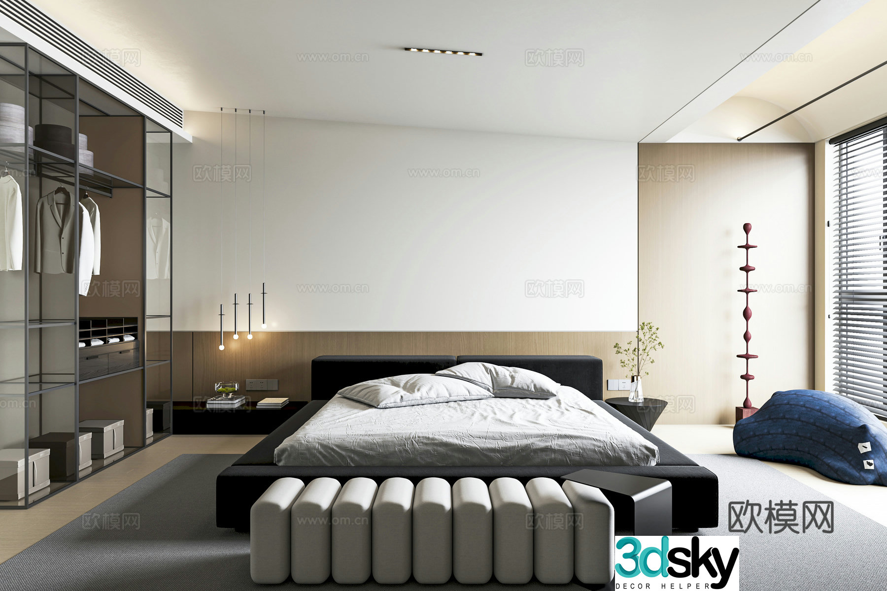 Modern minimalist bedroom 3d model