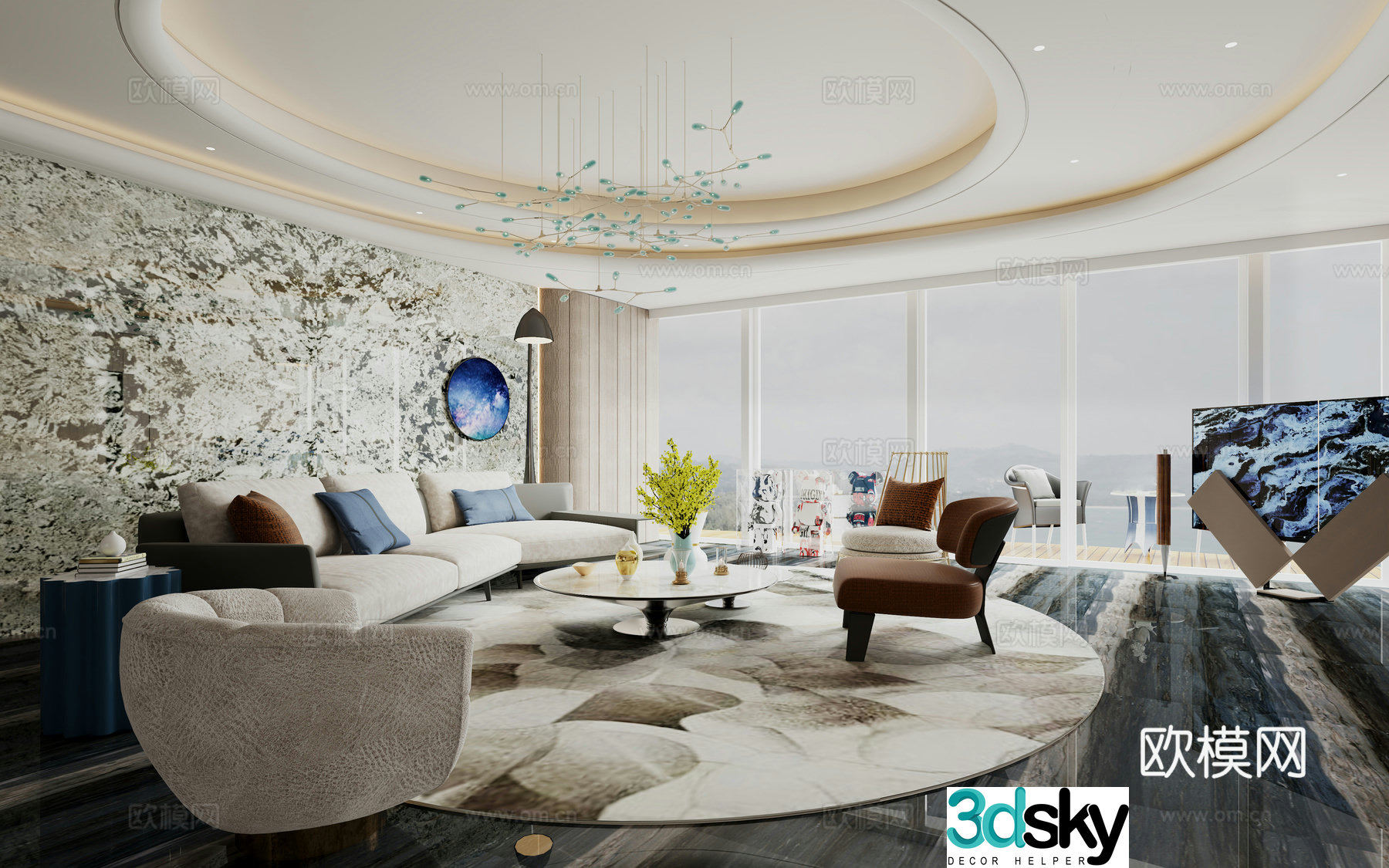 Modern light luxury living room 3d model