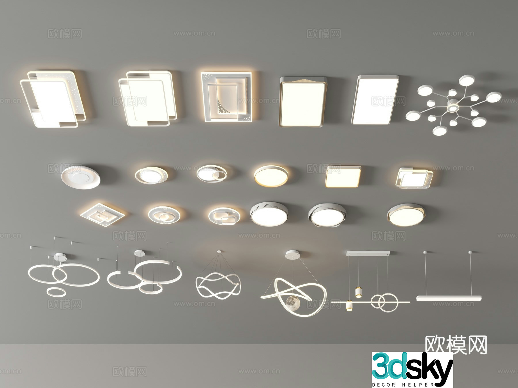 Ceiling light Living room main light Creamy cloud square Restaurant lamp Bedroom Lighting combination 3D model